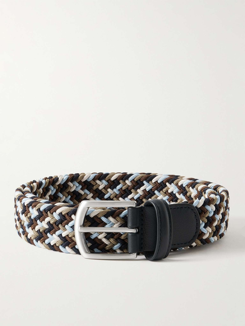 3.5cm Leather-Trimmed Woven Elastic Belt - 1