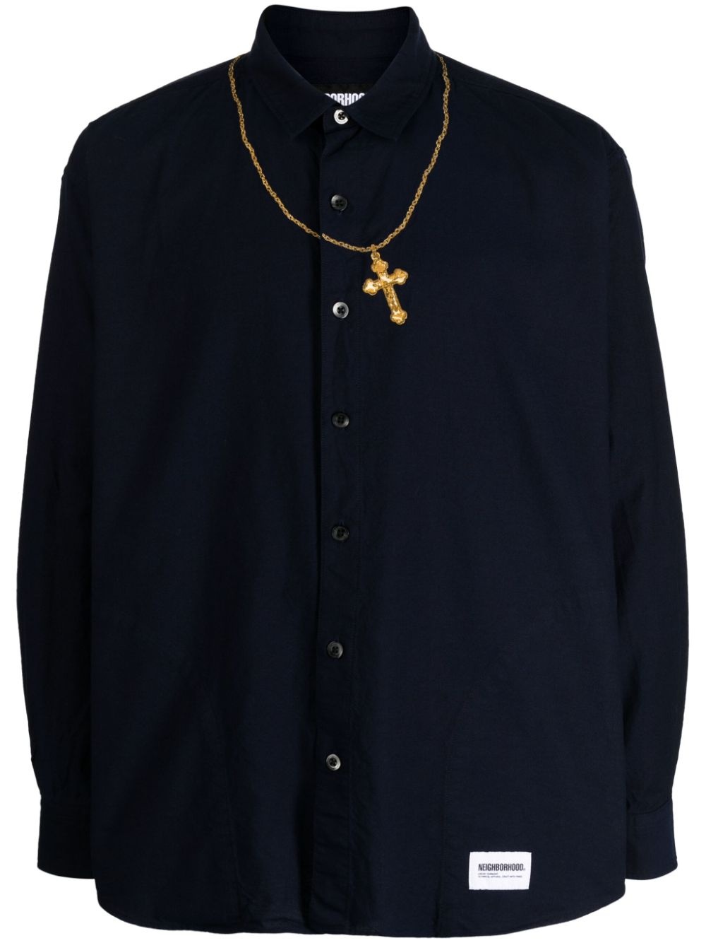 cross-embroidered cotton shirt - 1