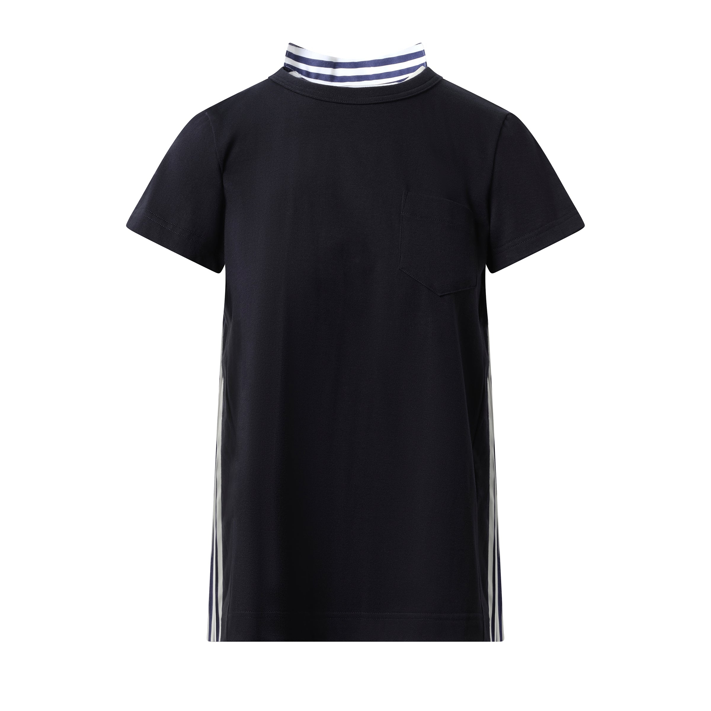 Cotton Poplin x Jersey T-Shirt in Navy/Navy Stripe - 2