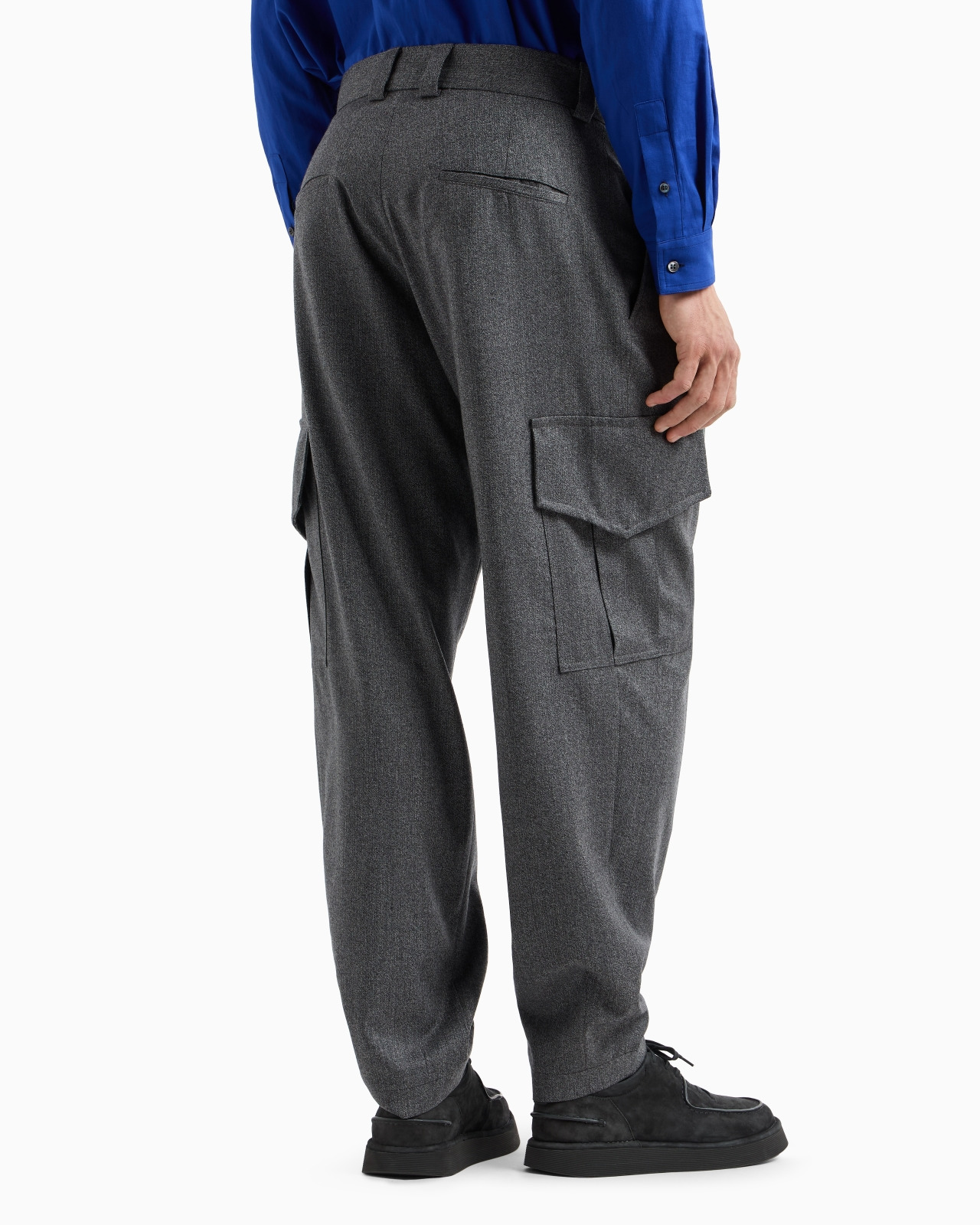 SINGLE-PLEAT MÉLANGE VIRGIN WOOL SANDBLASTED FABRIC TROUSERS - 3