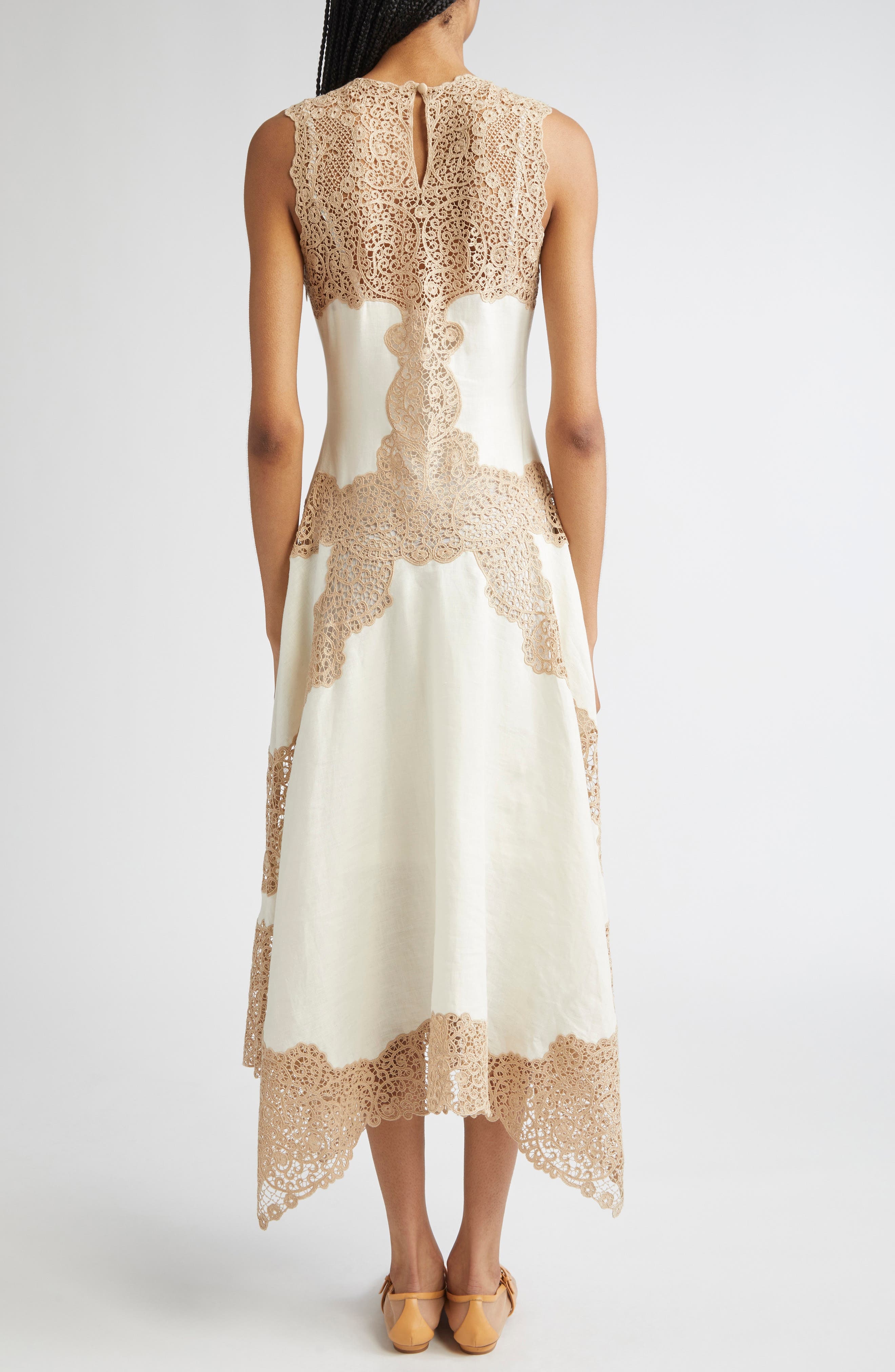 Ulla Johnson Arlette Lace Detail Handkerchief Hem Linen Dress in Travertine at Nordstrom - 2