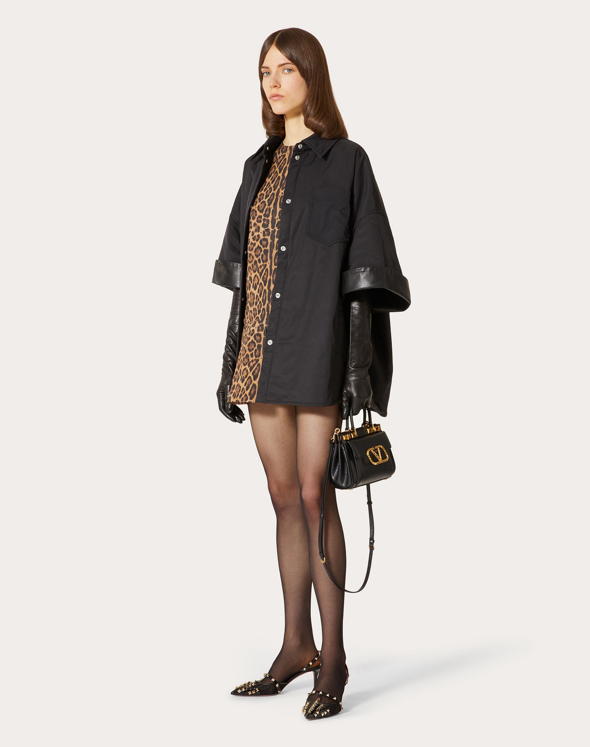 NYLON AND LEATHER PEA COAT - 2