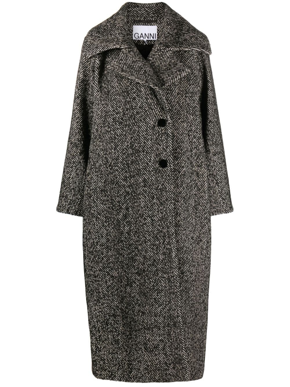 single-breasted herringbone coat - 1