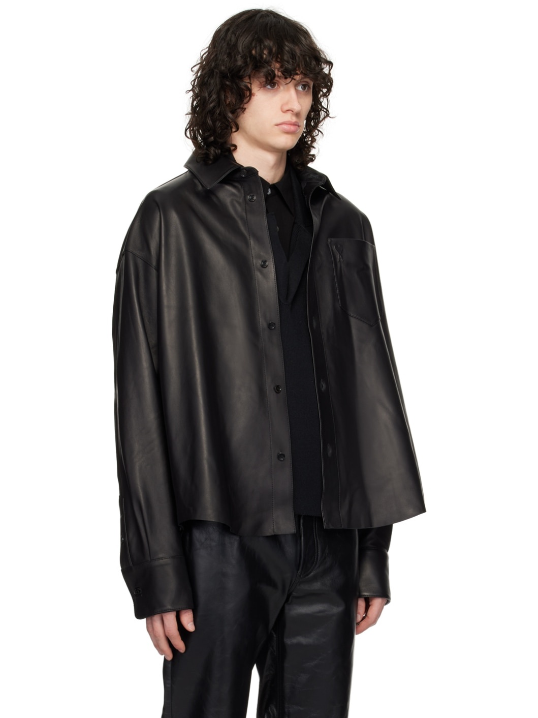 Black Embossed Leather Jacket - 2