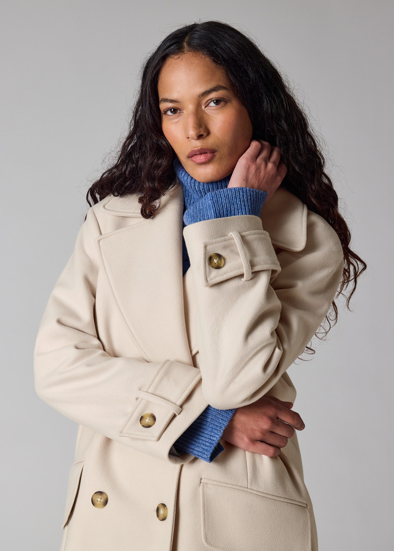 Women's Cream Double-Breasted Wool-Cashmere Coat 7