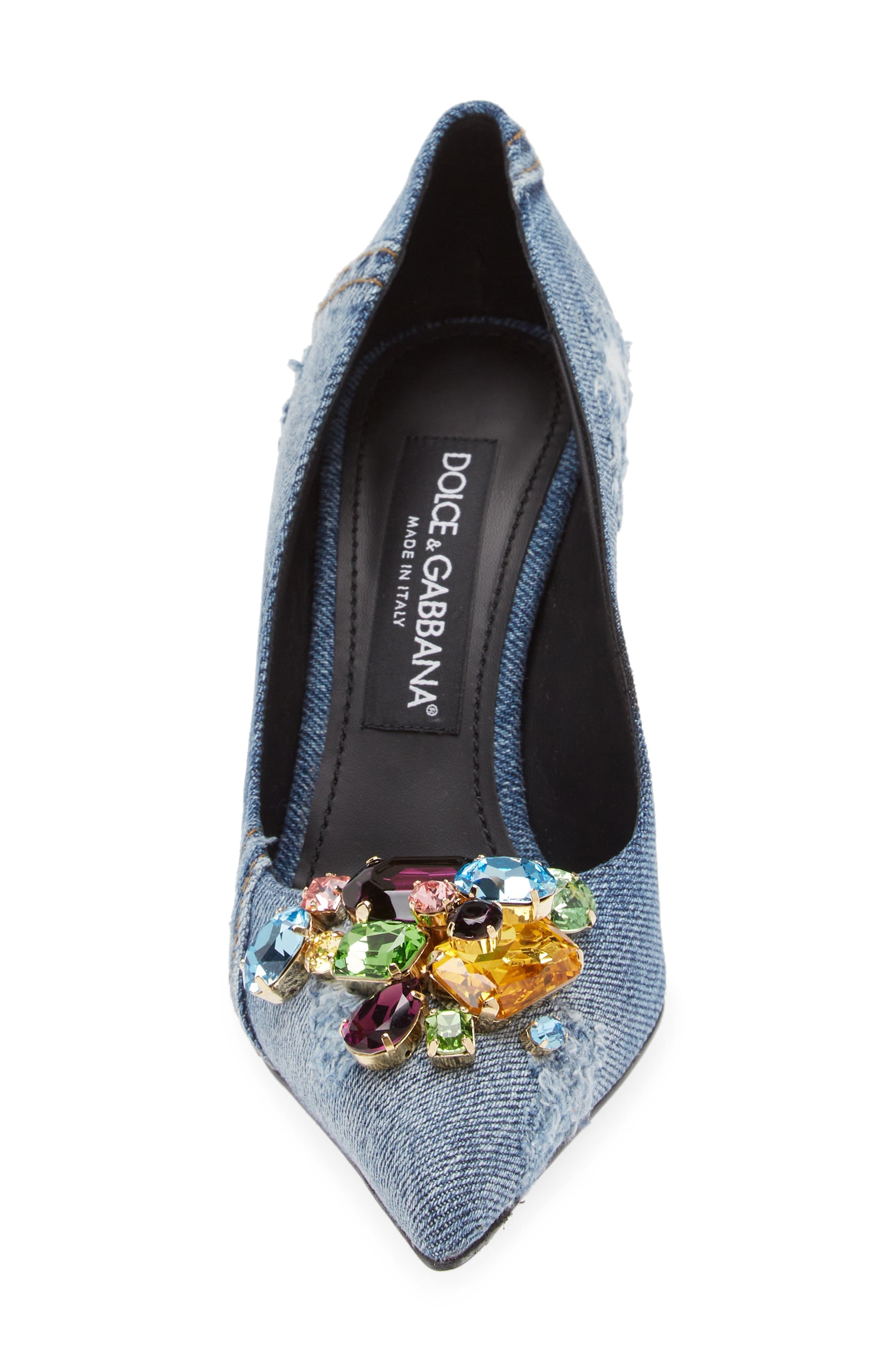 Patchwork Denim Pointed Toe Pump - 4