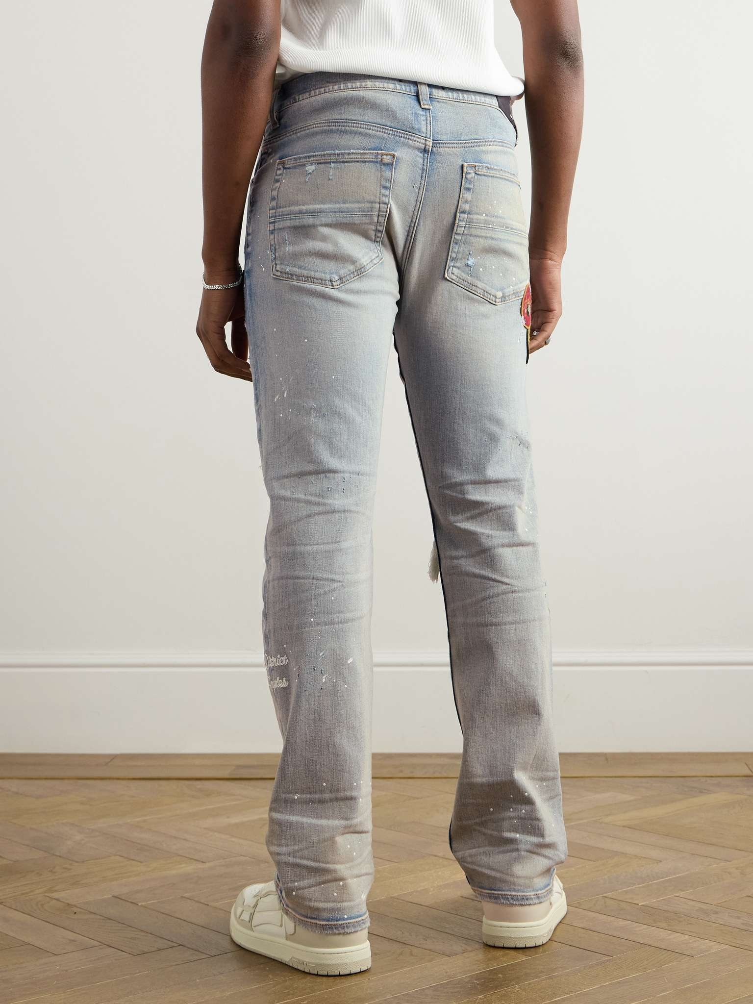 Skinny-Fit Appliquéd Distressed Paint-Splattered Jeans - 4