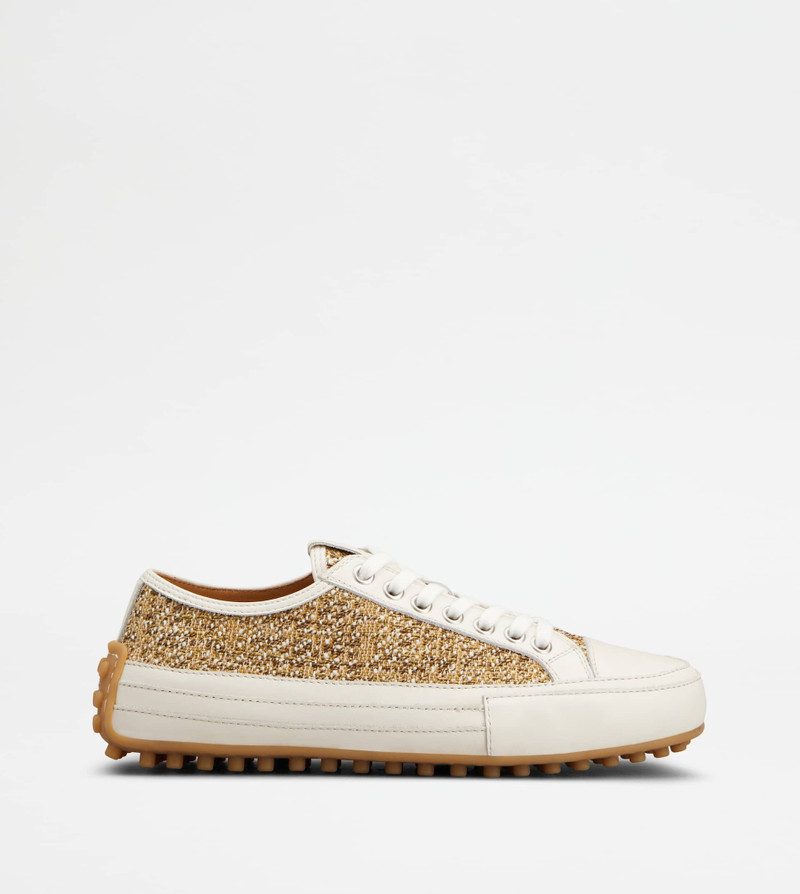 SNEAKERS IN FABRIC AND LEATHER - WHITE, BEIGE, BROWN 1