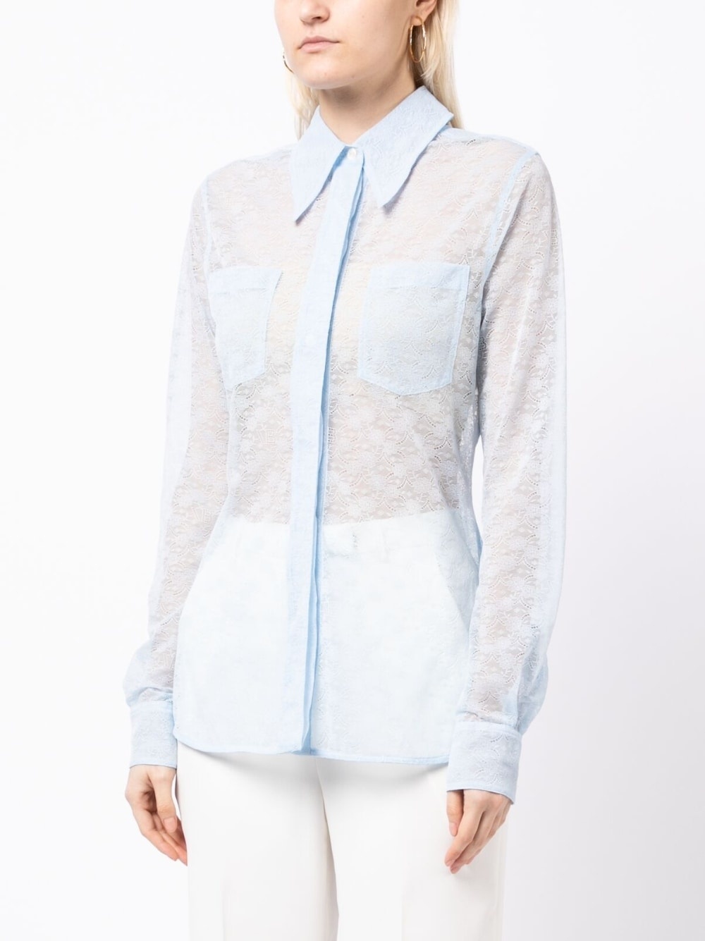 sheer-lace long-sleeved shirt - 3