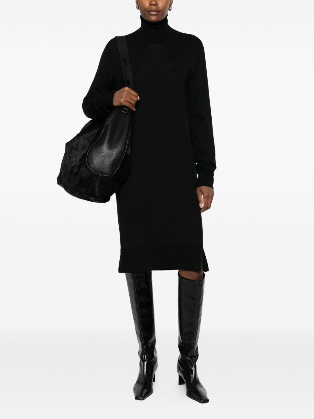 Wool turtle-neck midi dress - 4