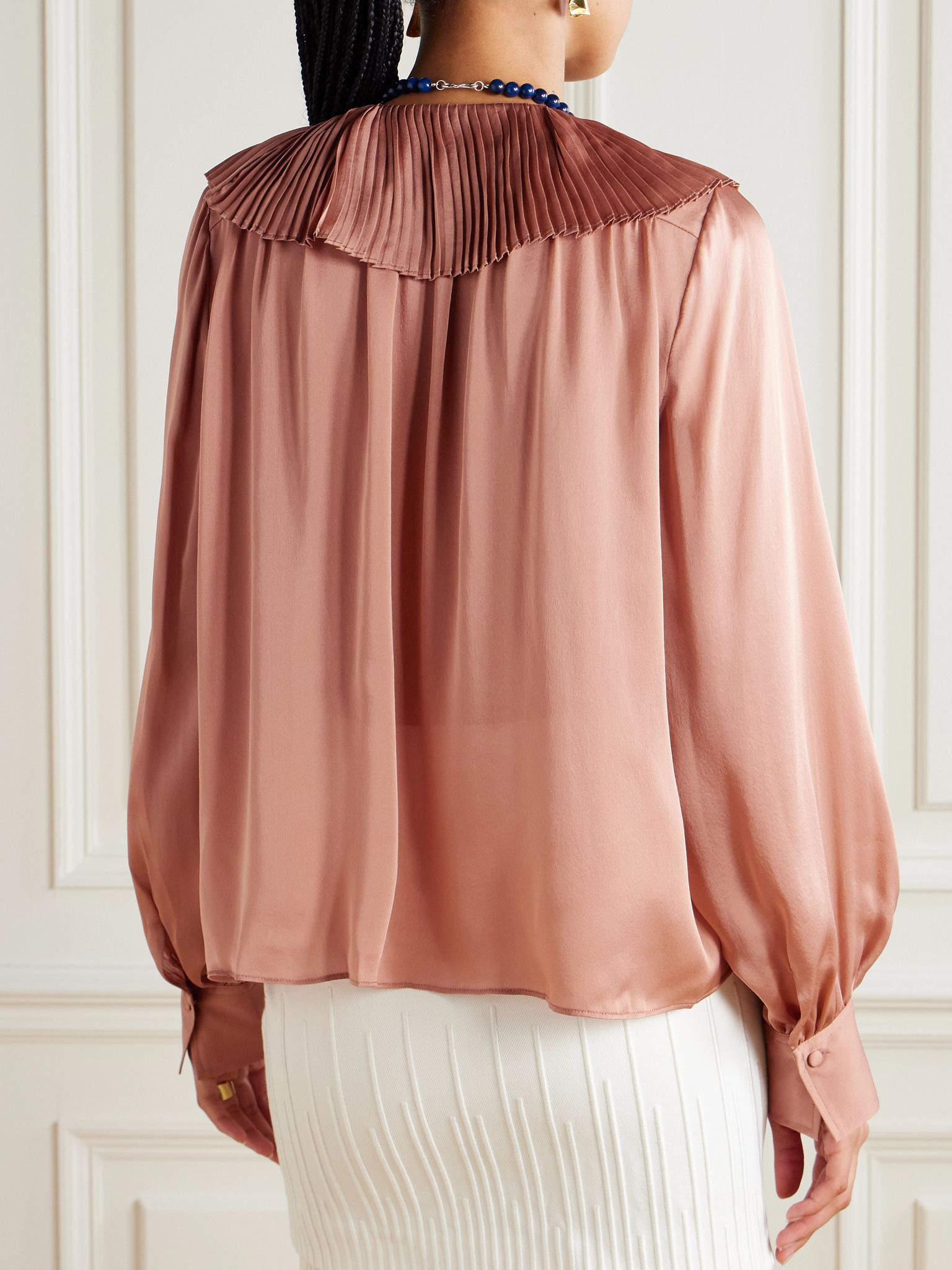 Pleated silk-satin blouse Antique rose - 4