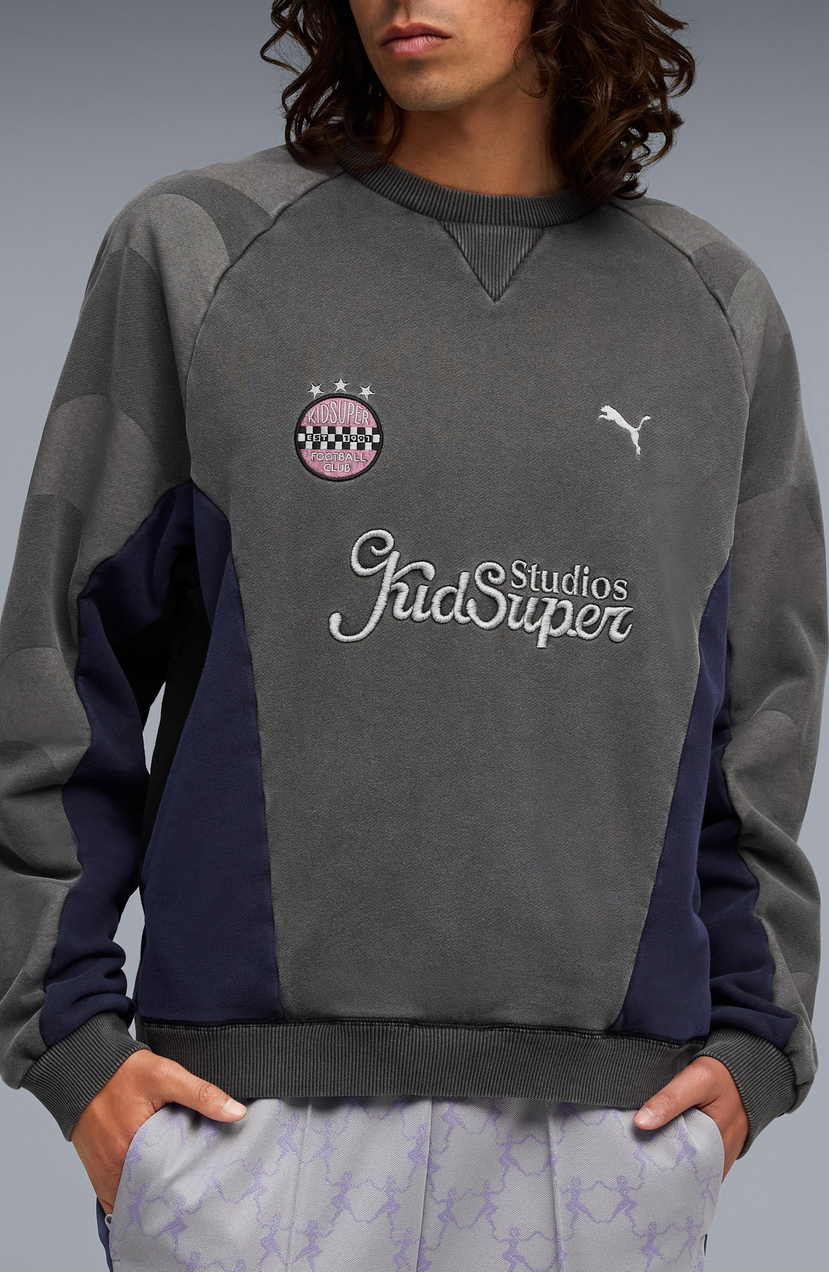 PUMA x KidSuper MCFC Embroidered Cotton Graphic Sweatshirt in Puma Black at Nordstrom - 1