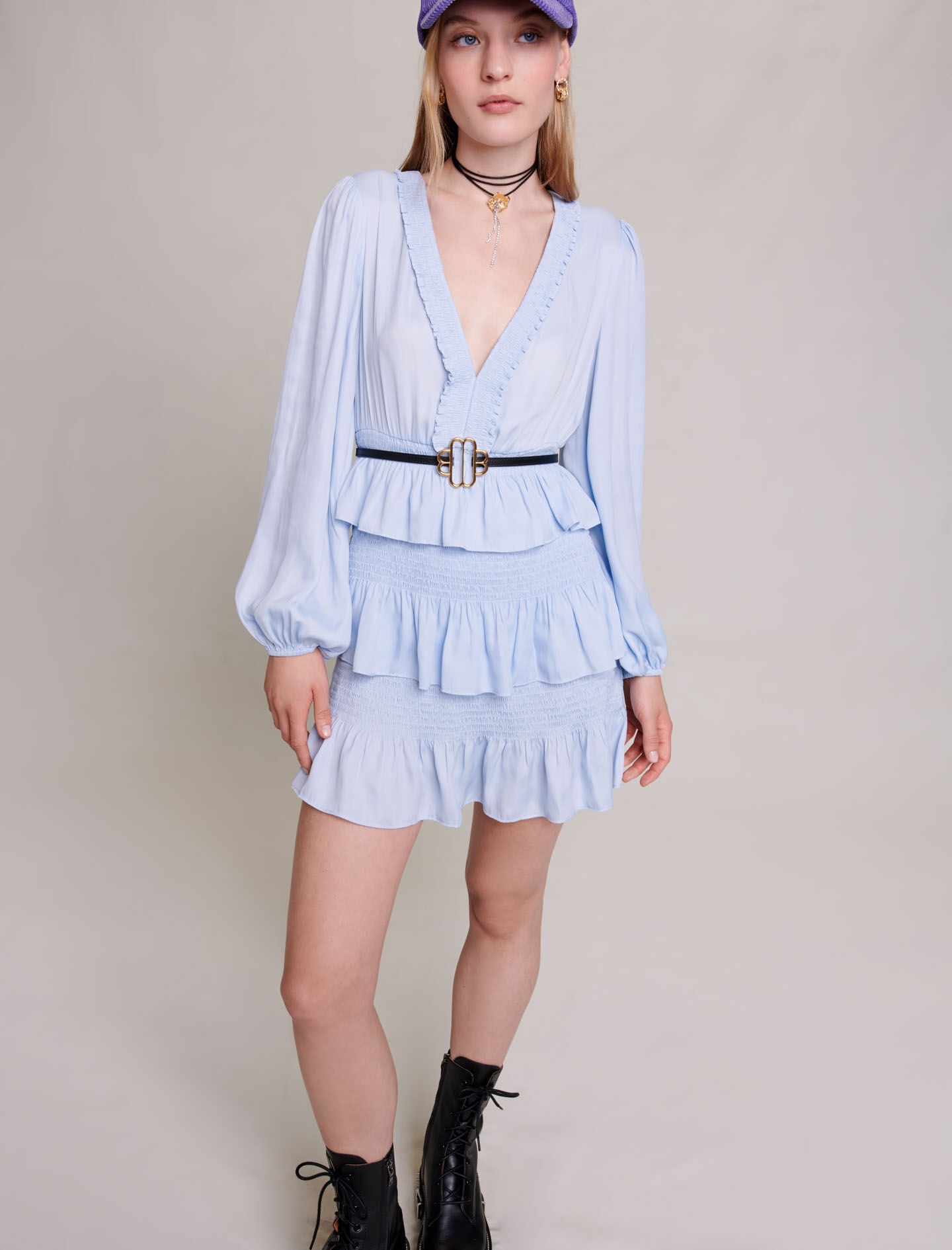 Blue ruffled dress - 7