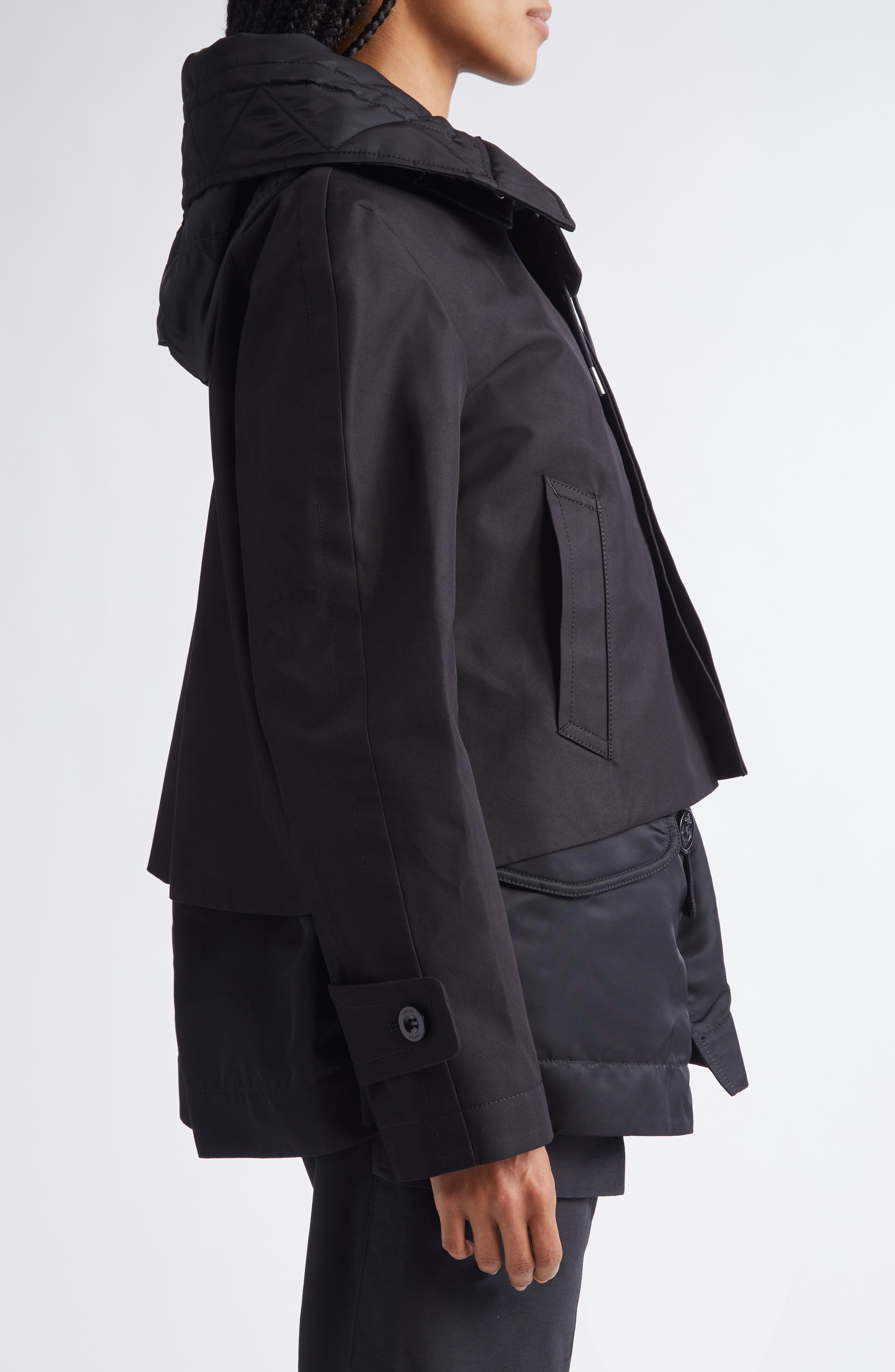 Sacai Hooded Mixed Media Jacket in Black at Nordstrom - 4