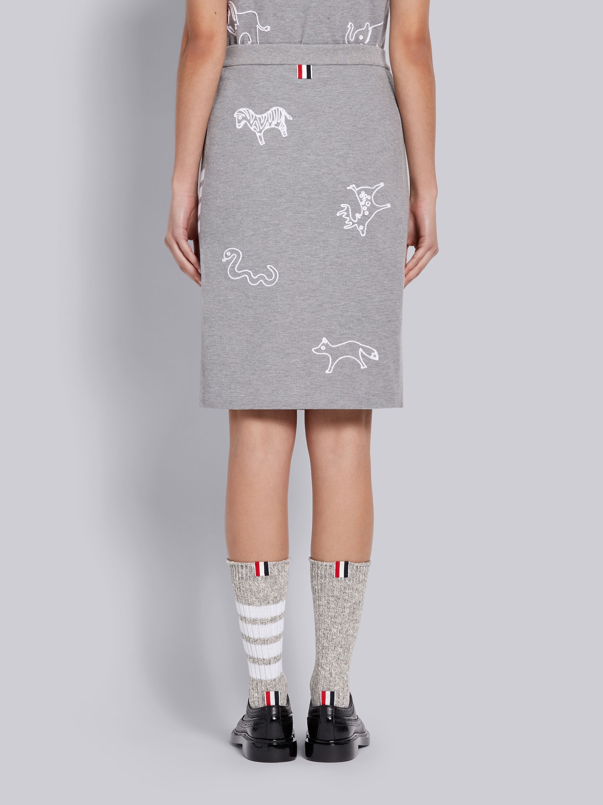 Light Grey Classic Cotton Pique Animal Icon Embroidery 4-Bar Skirt - 3