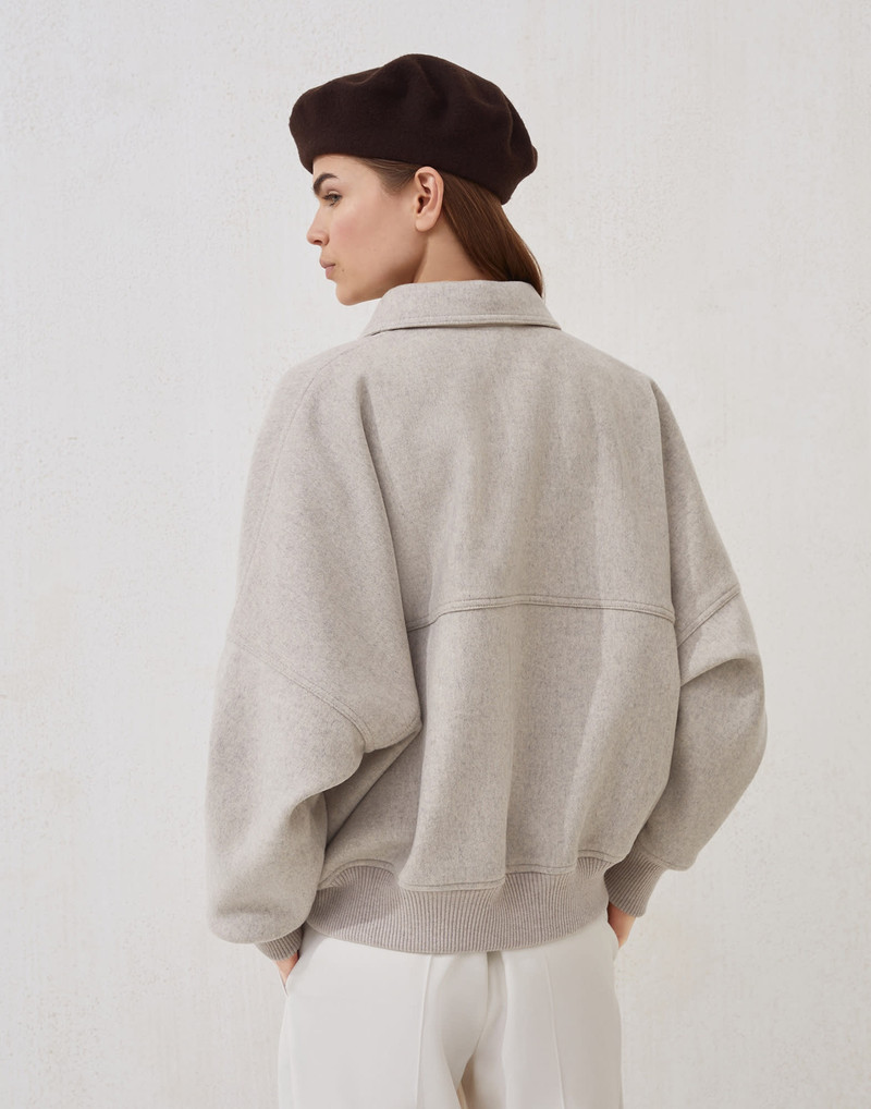 Brunello Cucinelli Cashmere and wool double cloth bomber jacket with shiny zipper pull outlook