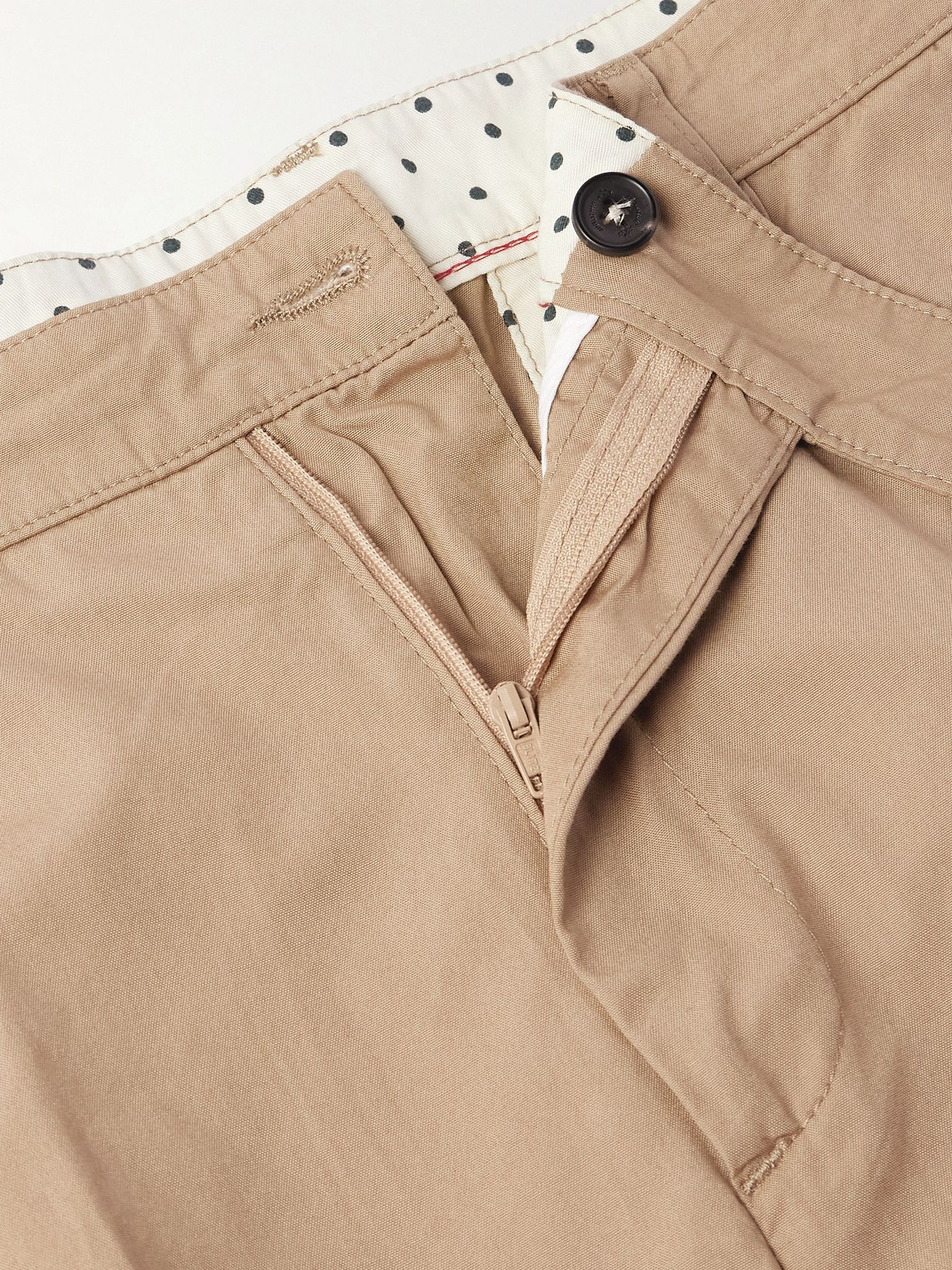 Slim-Fit Straight-Leg Pleated Cotton Trousers Brown - 6