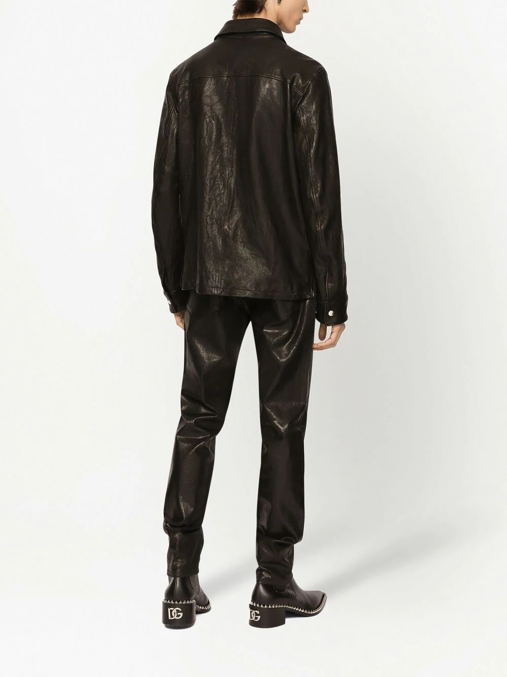 leather button-down shirt - 4