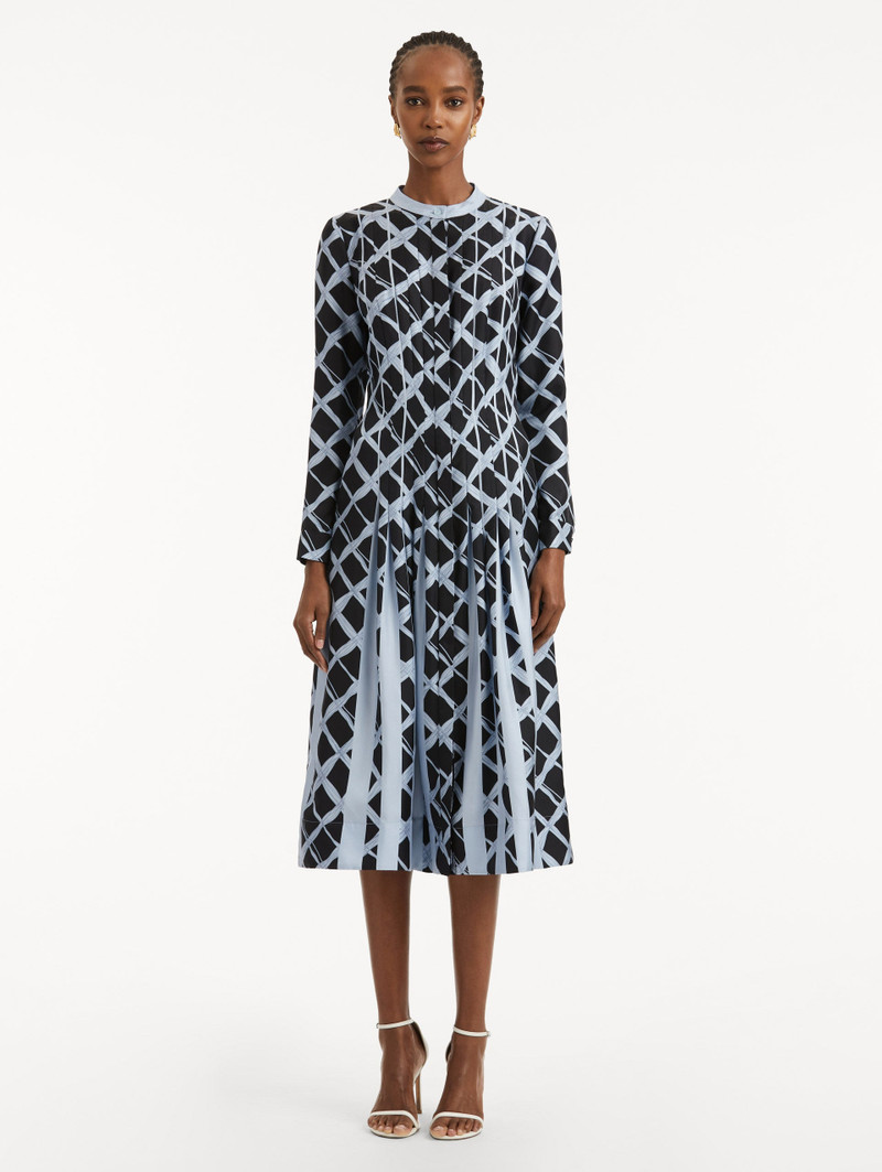 Oscar de la Renta WAVY PLAID INSET SILK TWILL DRESS outlook