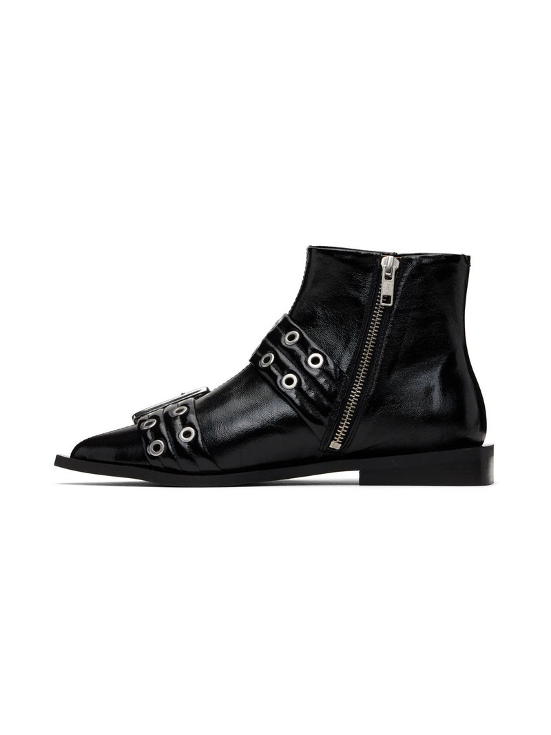 Black Feminine Buckle Flat Boots 3
