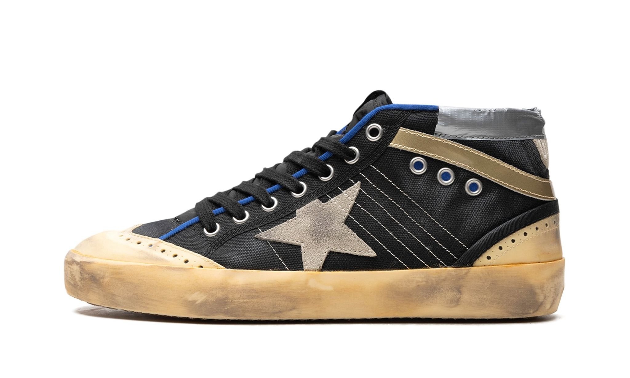 MID STAR CANVAS UPPER SUEDE STAR AND HEEL NYLON TONGUE RUBBER TOE AND SPUR "BLACK ICE VANILLA GOLD" - 1