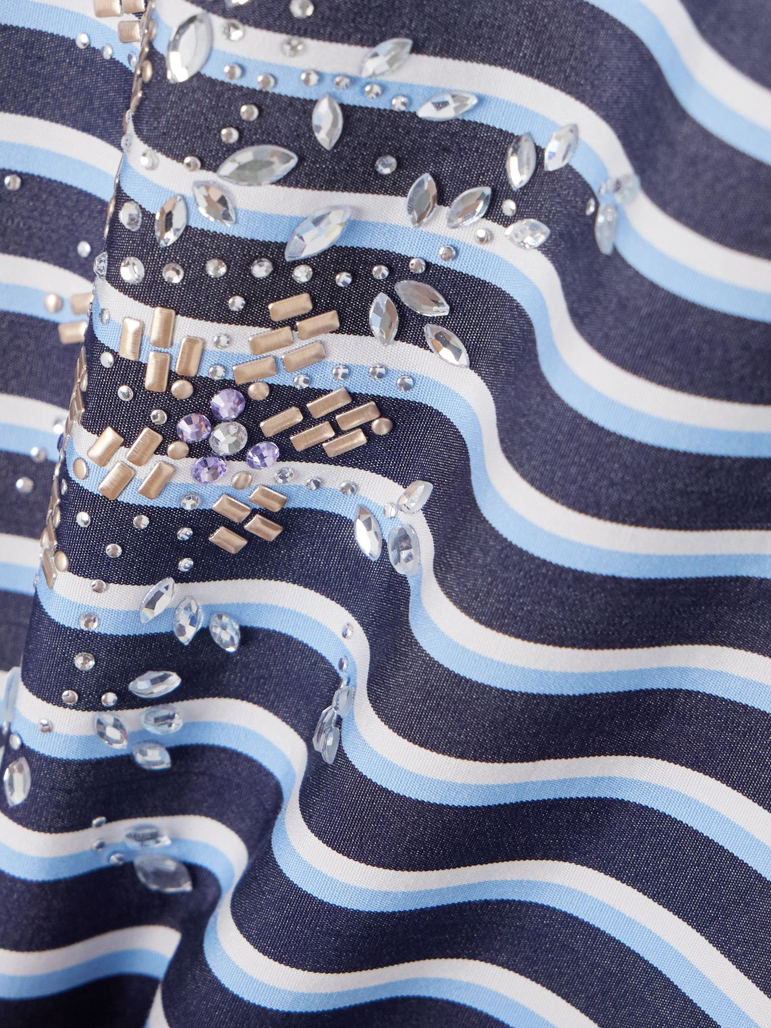 Open-back embellished striped cotton-jersey T-shirt Blue - 5