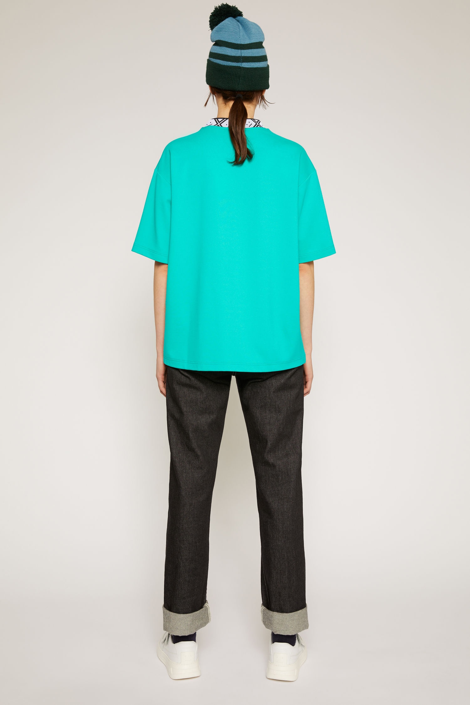 Face motif mock neck t-shirt jade green - 3