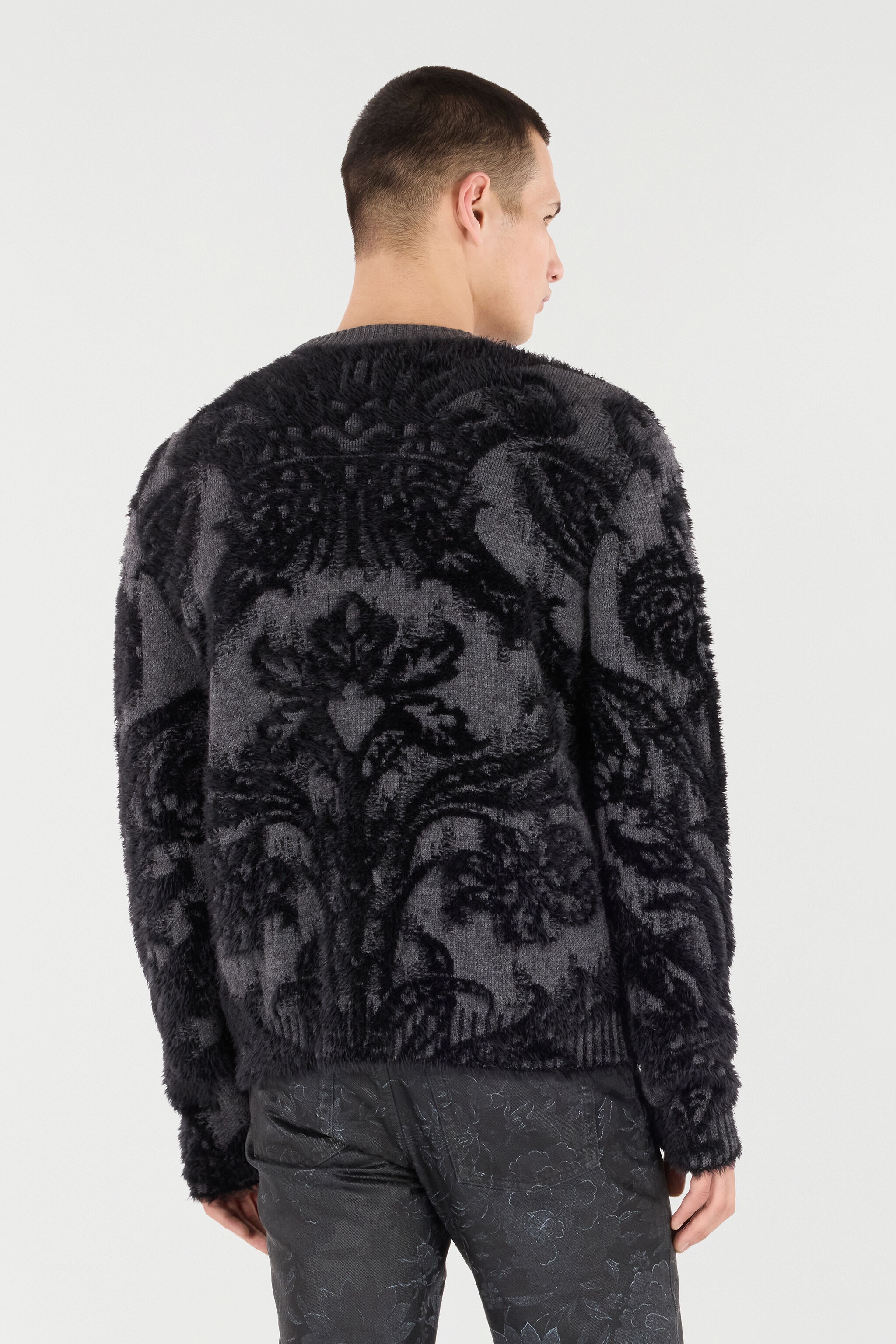 Sweater With Plush Brocade Pattern - 4