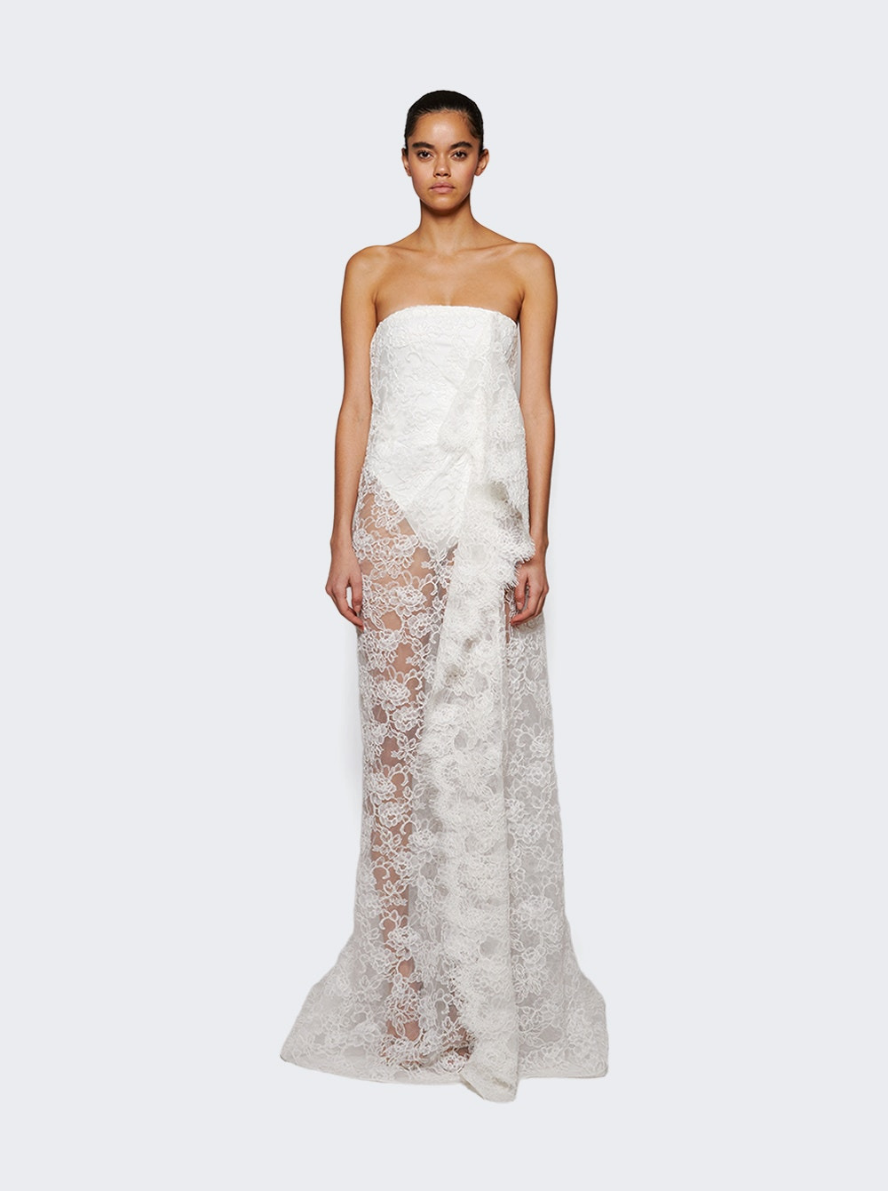 Floating Lace Strapless Gown White - 2