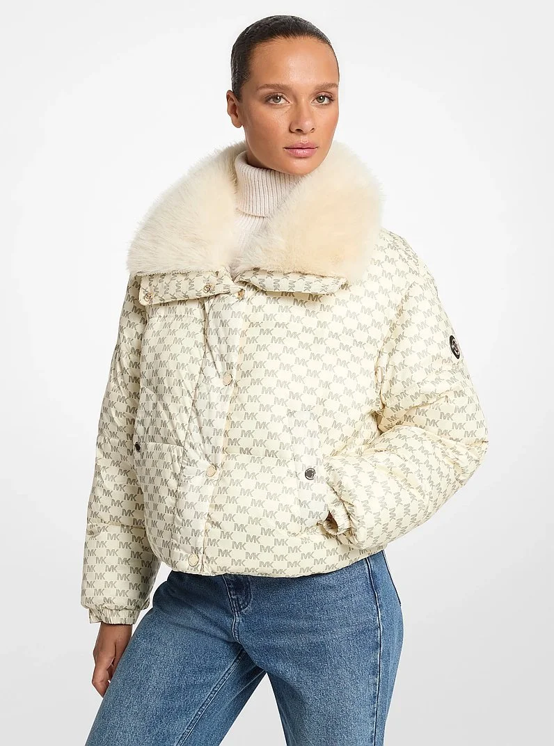 Logo Print and Sherpa Puffer Jacket - 1