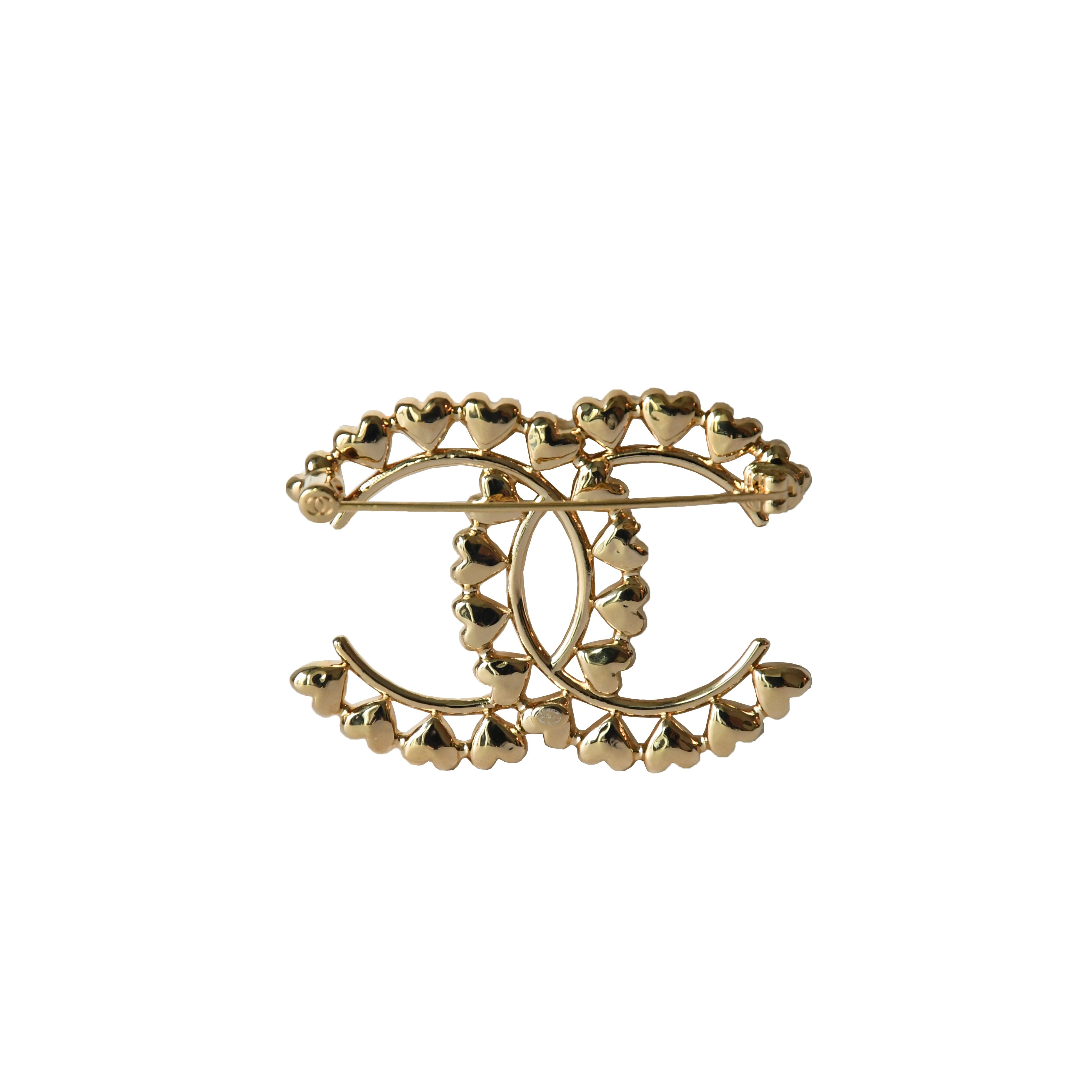 Chanel Metal CC Heart Brooch Gold - 2