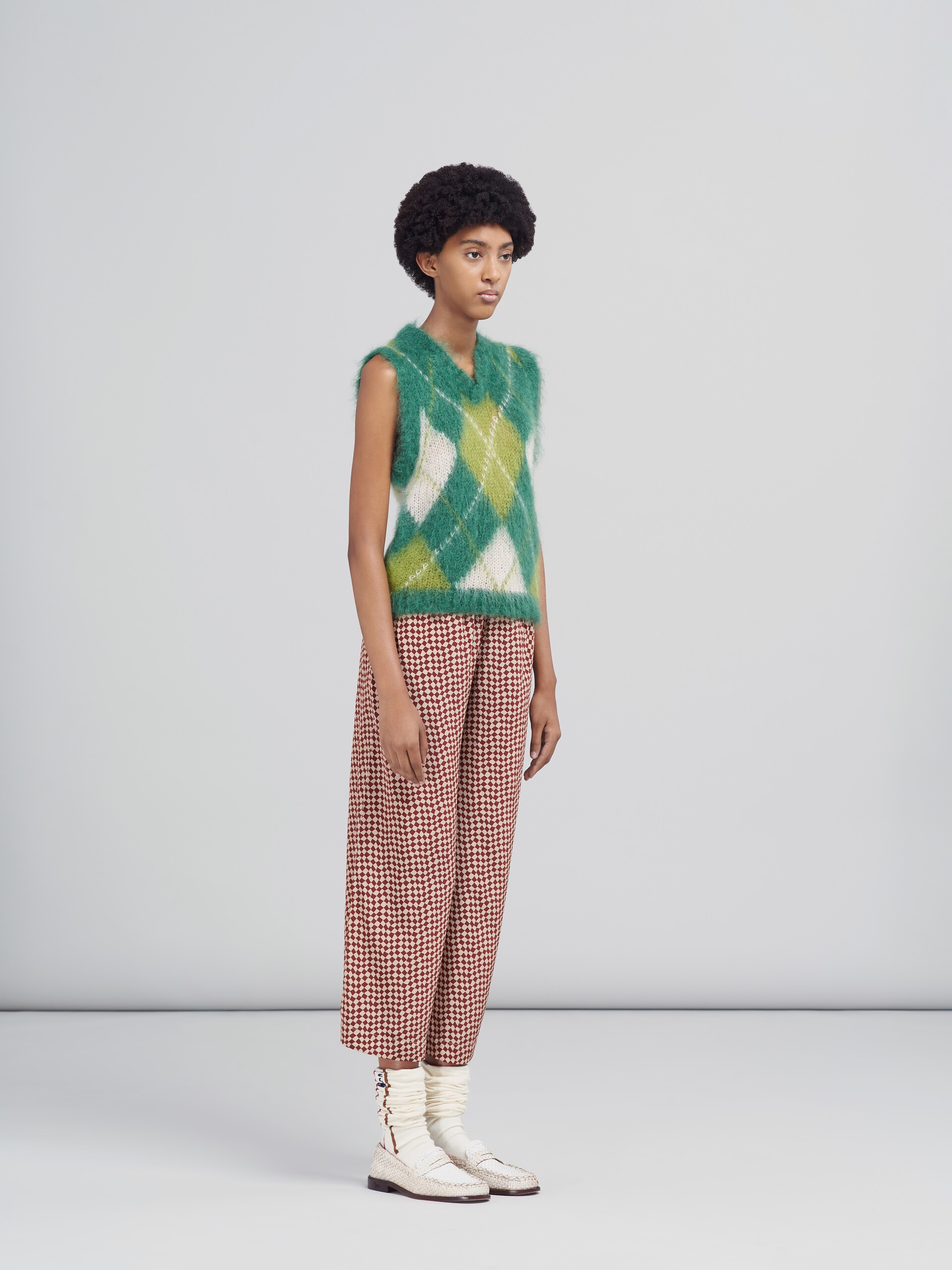 SMALL RHOMBUS PRINT SILK TROUSERS - 5