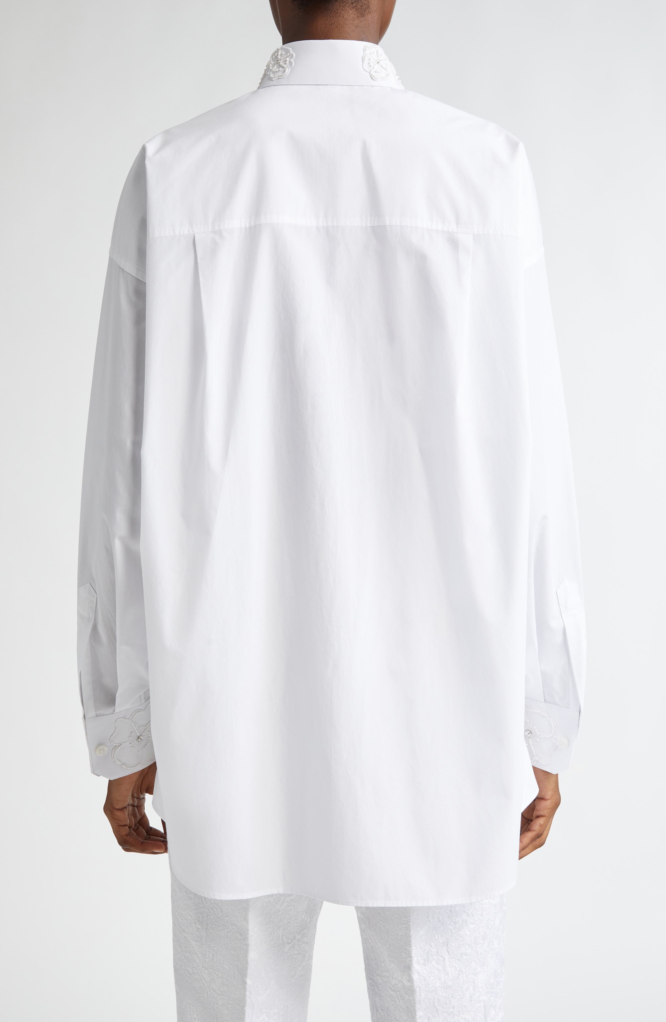 Dolce&Gabbana Embroidered Trim Long Sleeve Cotton Poplin Button-Up Shirt in W0800 Bianco Ottico at N - 3