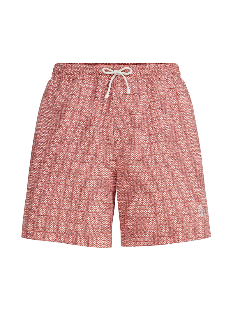 Men's Flower Print Nylon Swim Shorts - Apricot 1