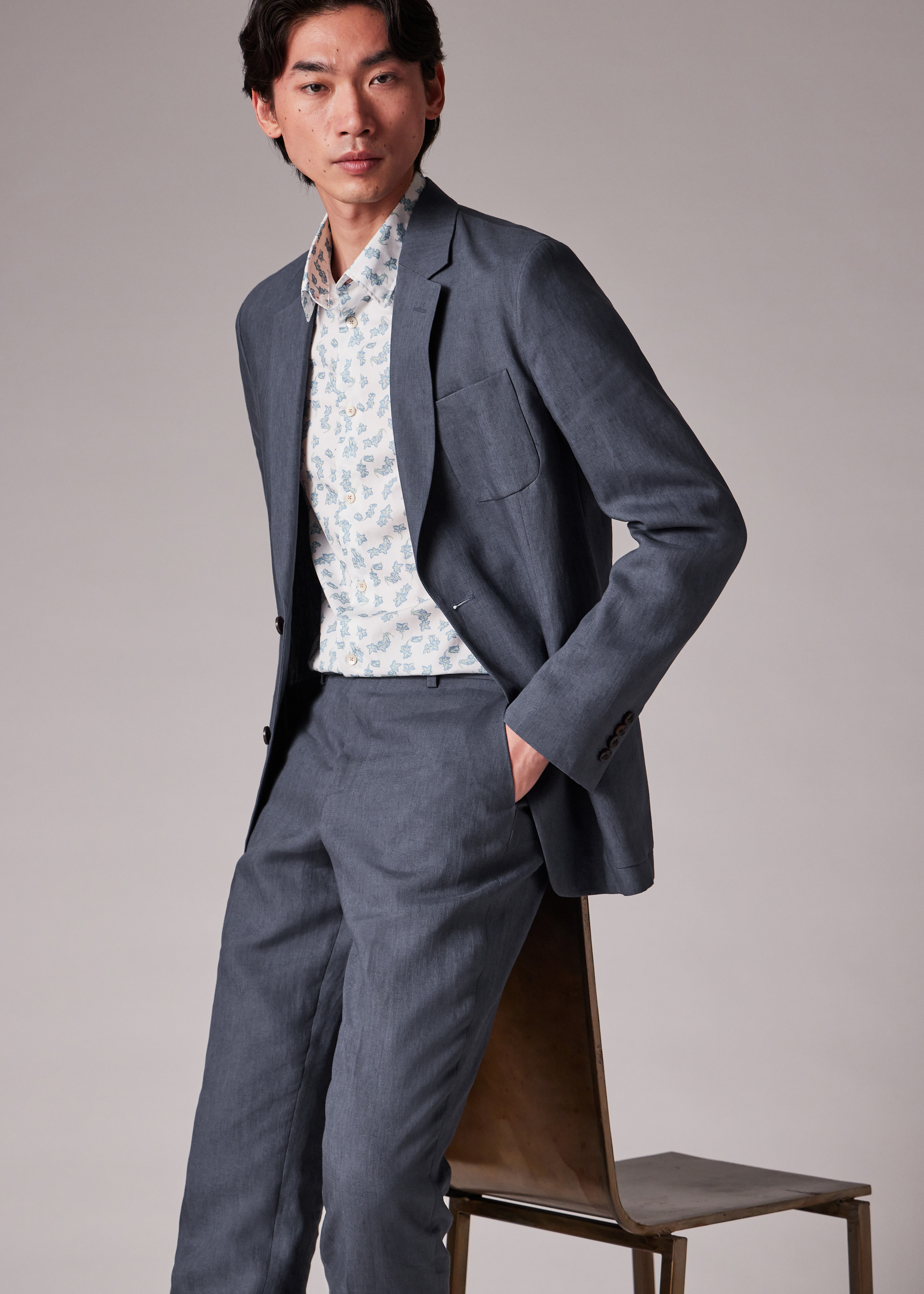 Stone Blue Linen Suit - 4