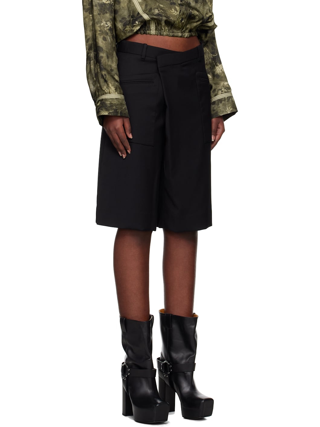Black Crossover Knee-Length Shorts - 2