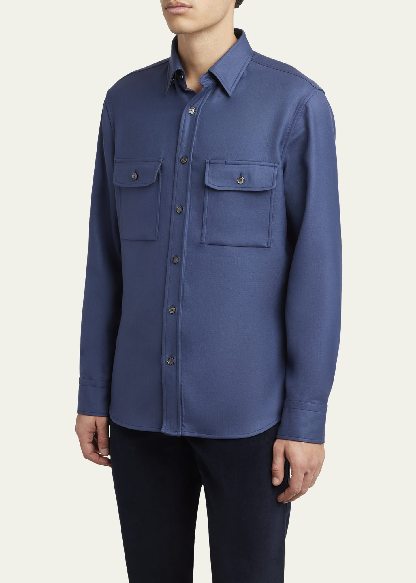 Men's Wool Twill Double-Pocket Military Shirt - 4