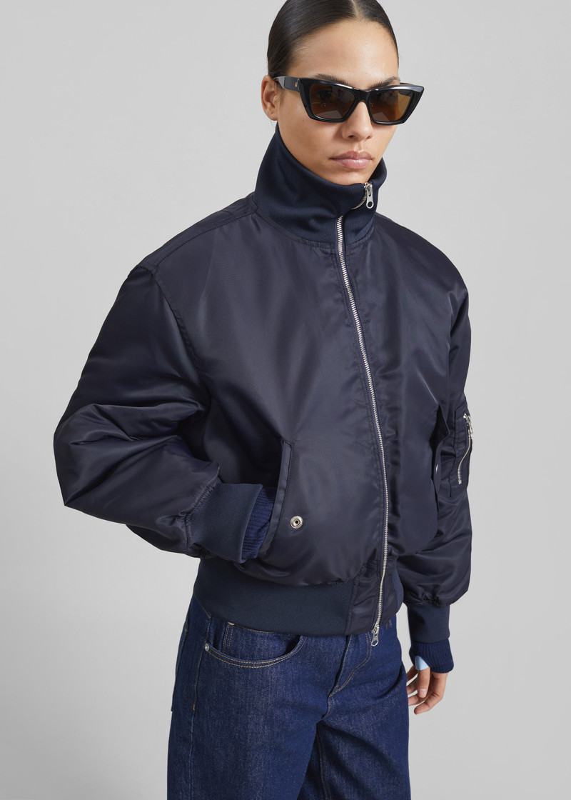 Maloy Cropped Bomber Jacket - Navy 3
