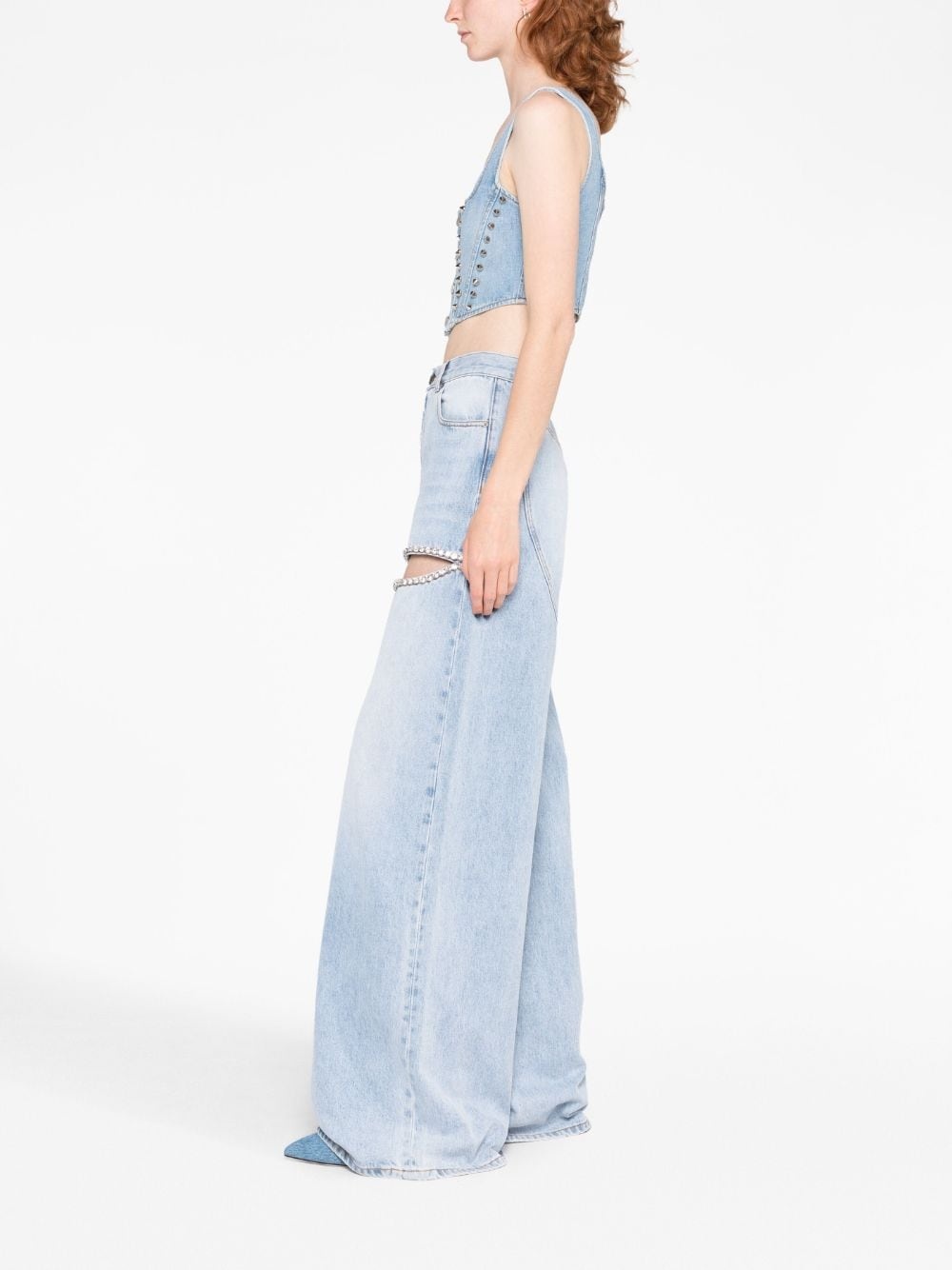 wide-leg crystal jeans - 4