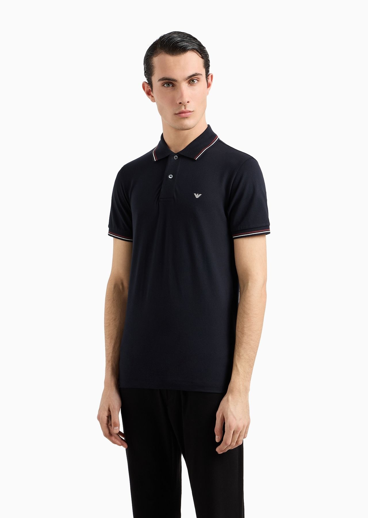 Slim-fit stretch piqué polo shirt with micro eagle - 2