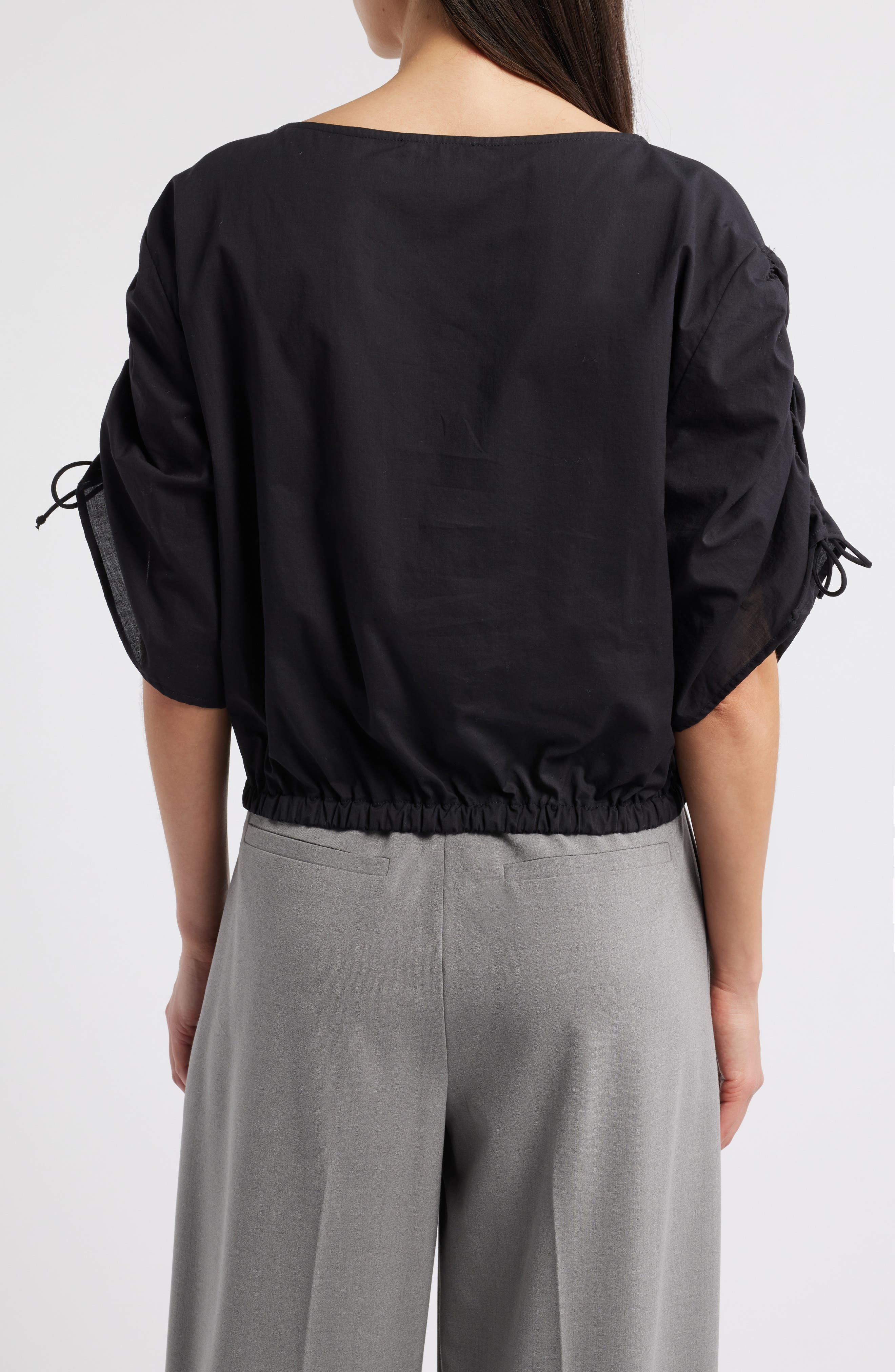 Emporio Armani Cropped Cotton Top in Solid Black at Nordstrom - 2