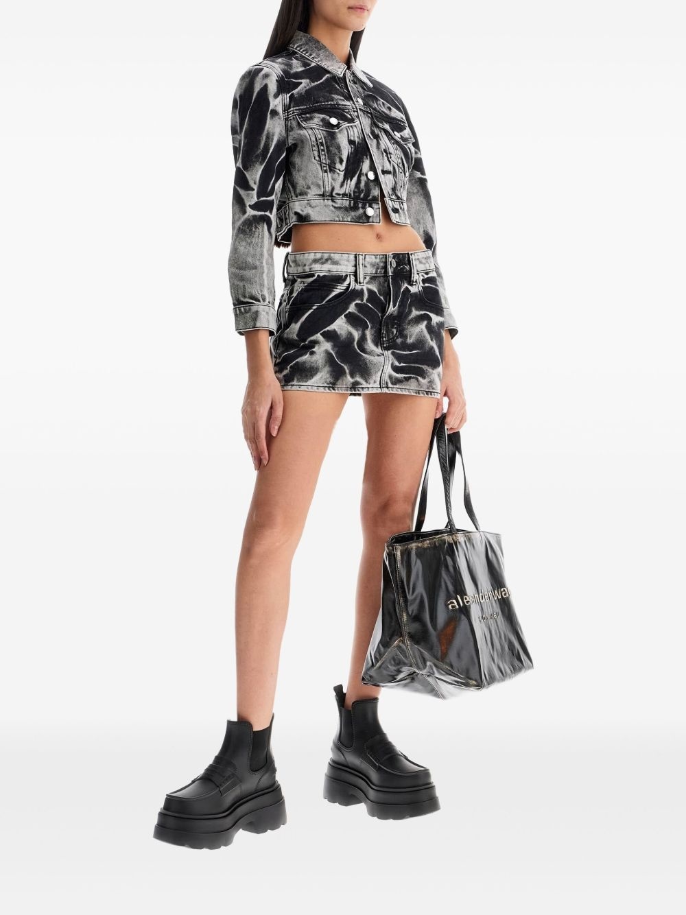 acid-wash denim mini skirt - 2