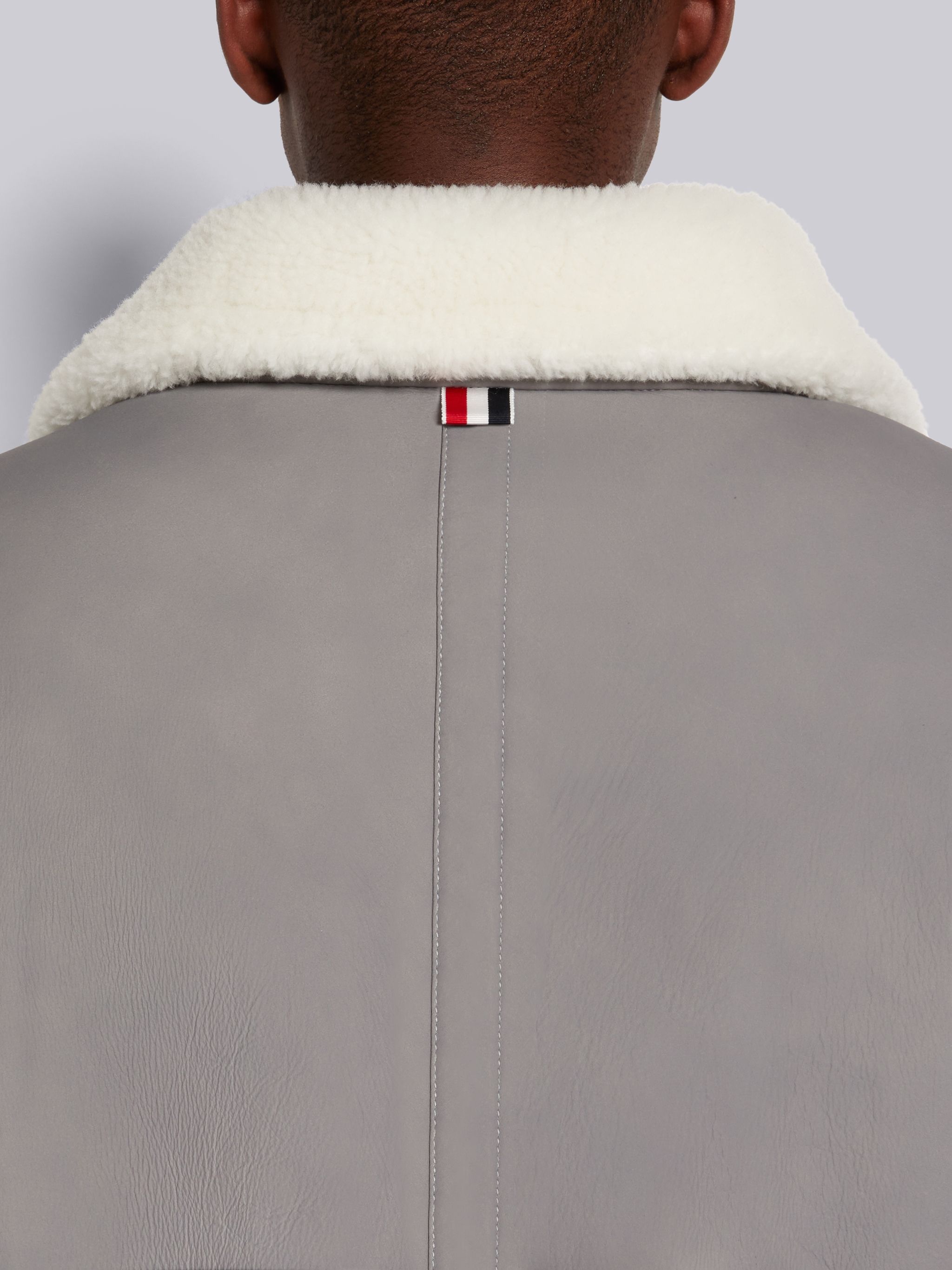 Medium Grey Bicolor Dyed Shearling 4-Bar Oversized Flight Jacket - 5