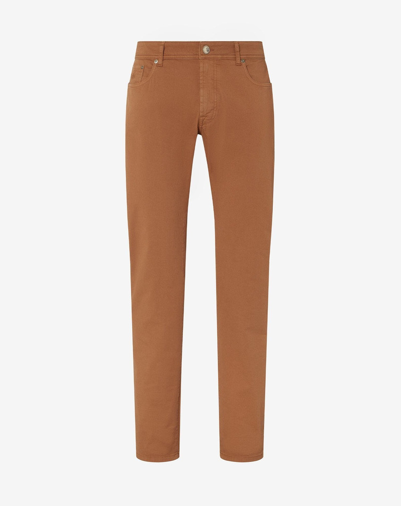 Light brown stretch cotton 5-pocket trousers 1