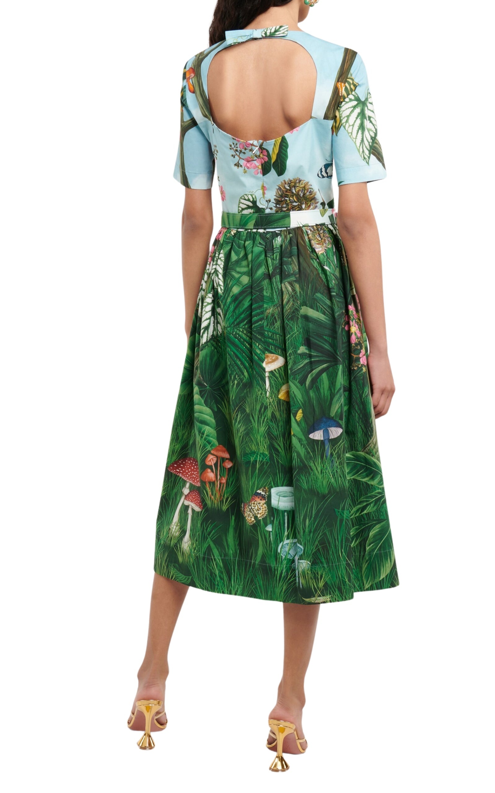 Botanical Forest Print Stretch Poplin Midi Dress - 3