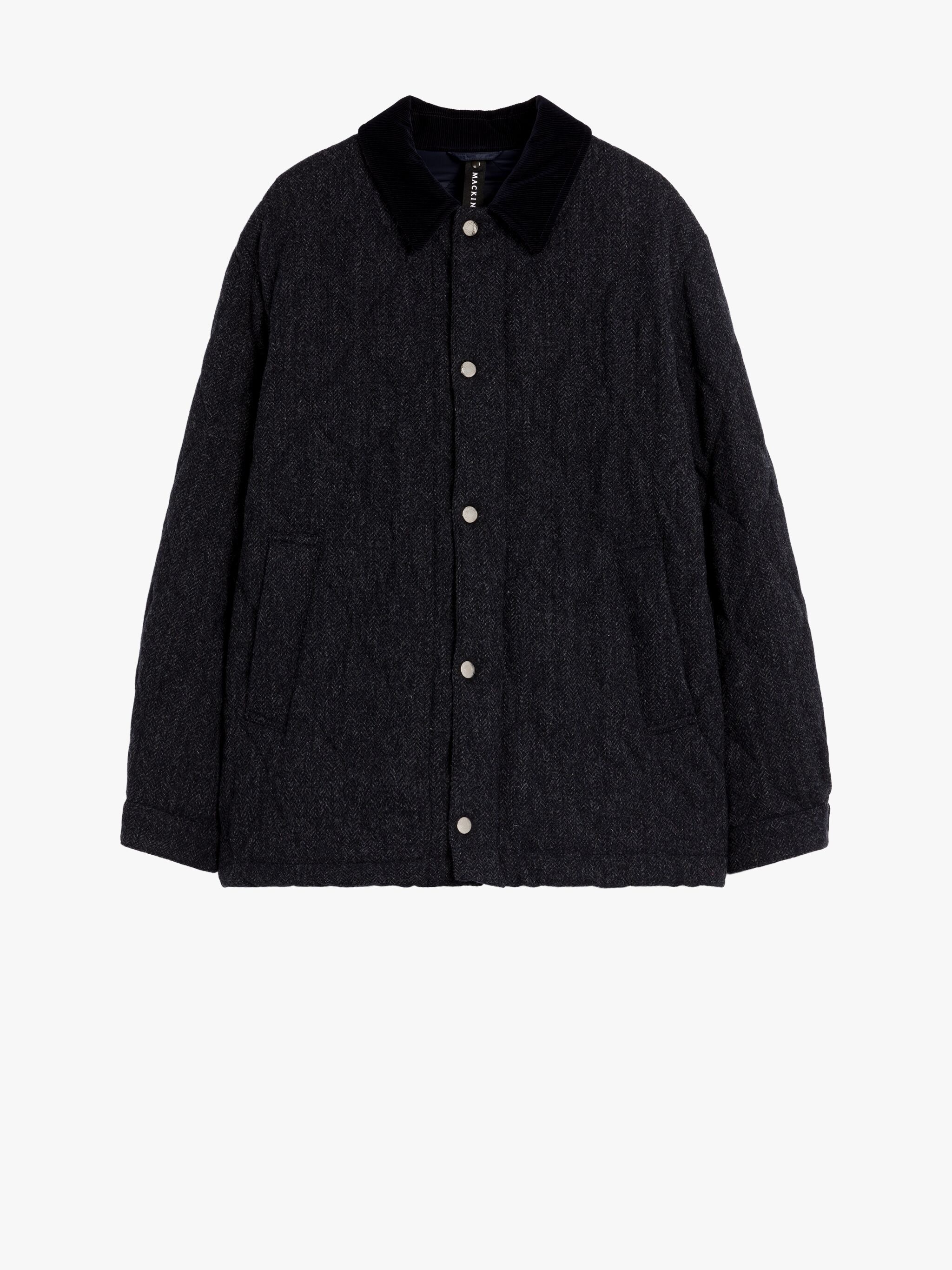TEEMING NAVY HERRINGBONE WOOL QUILTED COACH JACKET - 1