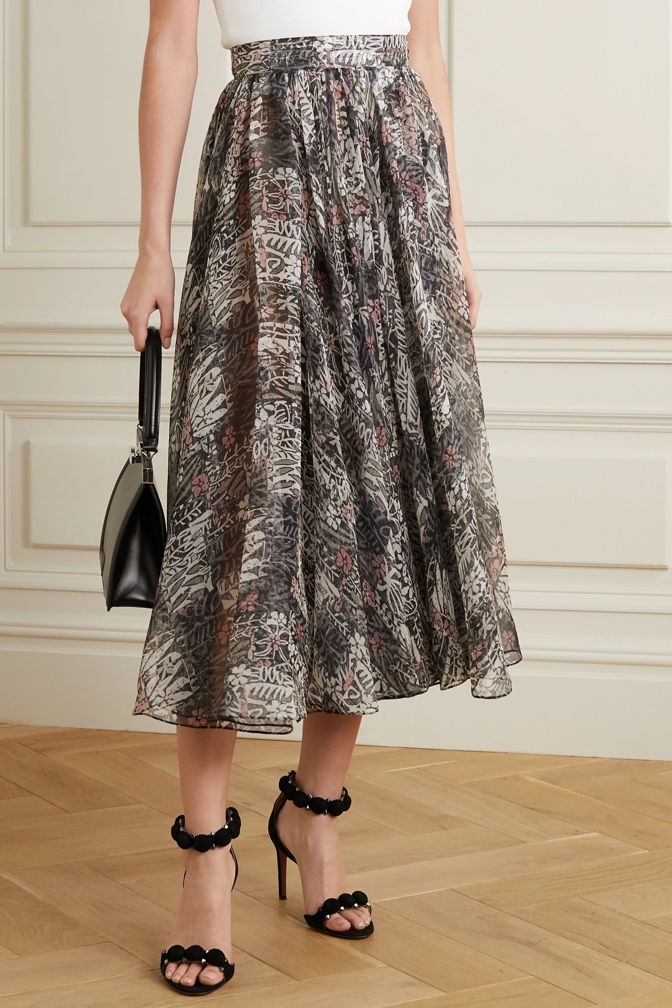 Pleated floral-print silk-chiffon midi skirt - 3