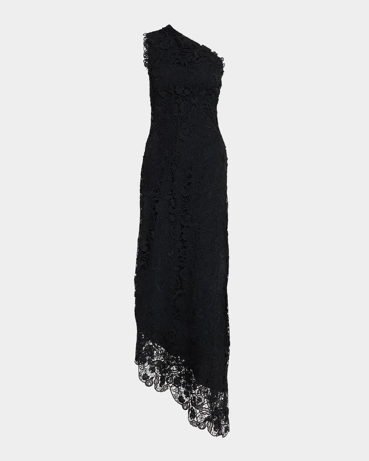 Asymmetric Guipure Lace One-Shoulder Fown - 1