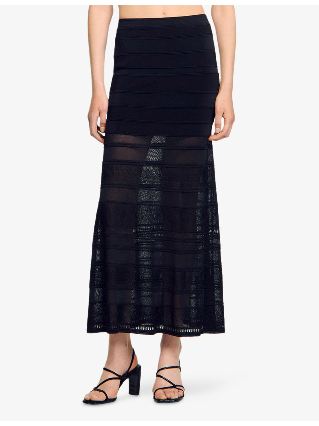 High-Rise Decorative-Stitch Knitted Midi Skirt - 3