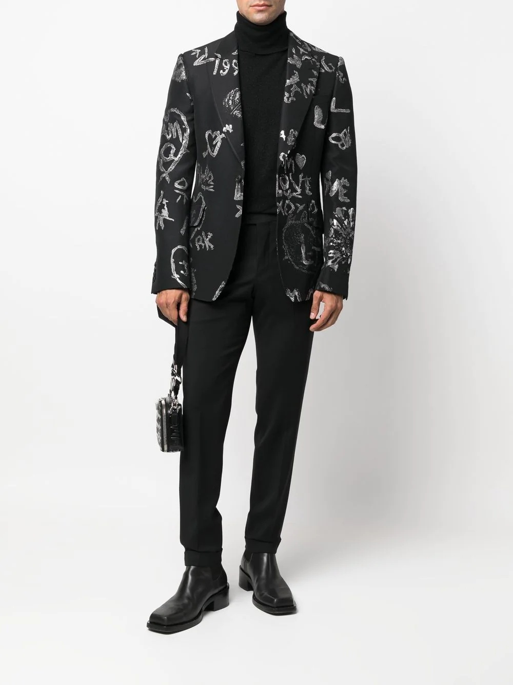 graffiti-print single-breasted blazer - 2